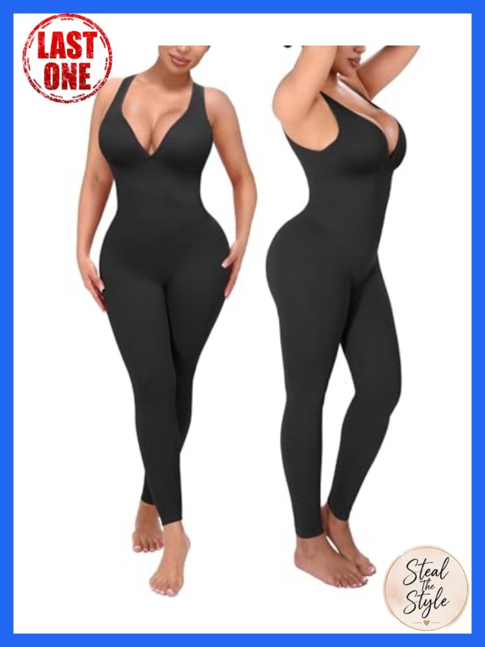 Tummy Control Ribbed Jumpsuit for Women Bodycon Deep V-Neck Sleeveless Yoga One
